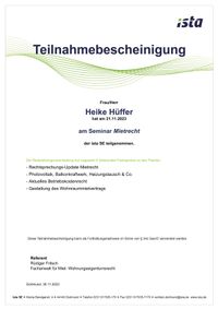 Zertifikat Mietrecht 21.11.2023 Heike H&uuml;ffer